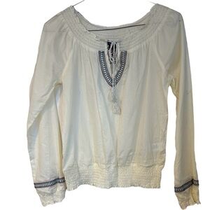 Miley Cyrus Sheer Blouse Blouson Embroidered V-neck Tie Size L